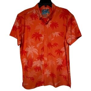 Retro Vice City Orange Beach Button Down Shirt Mens Large